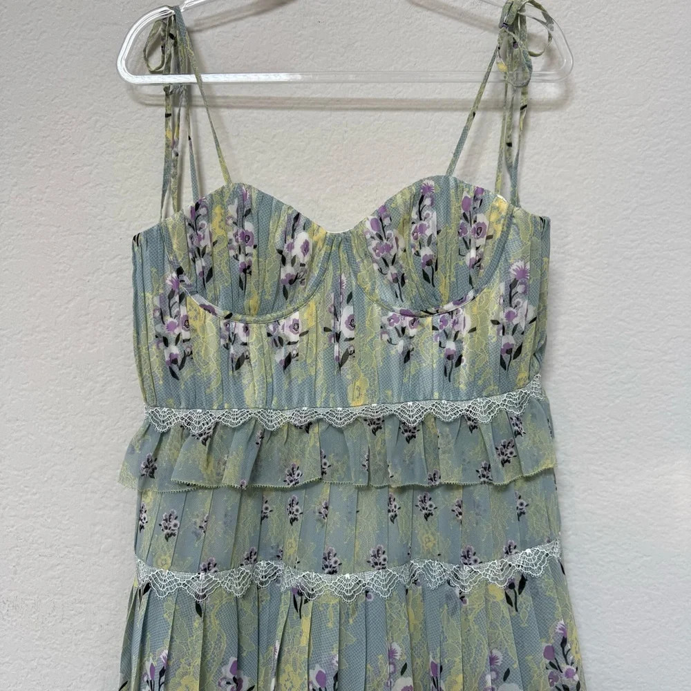 Self Portrait Tiered Floral Lace Dress Mint - Picture 3 of 6